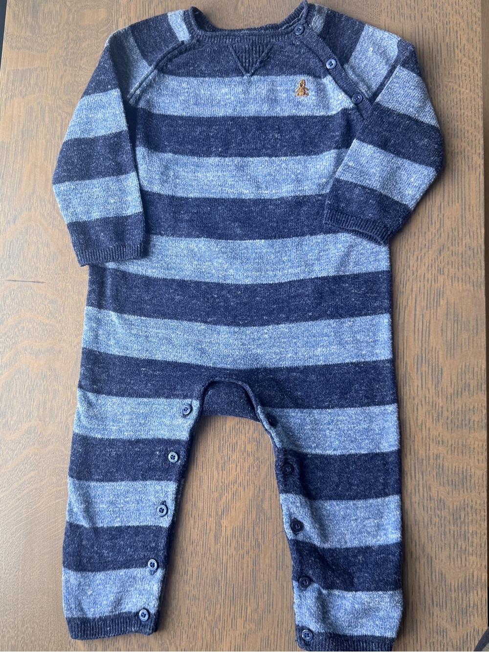 Gap Striped Long-Sleeve Knit One-Piece in Navy and Light Blue - Size 12-18M